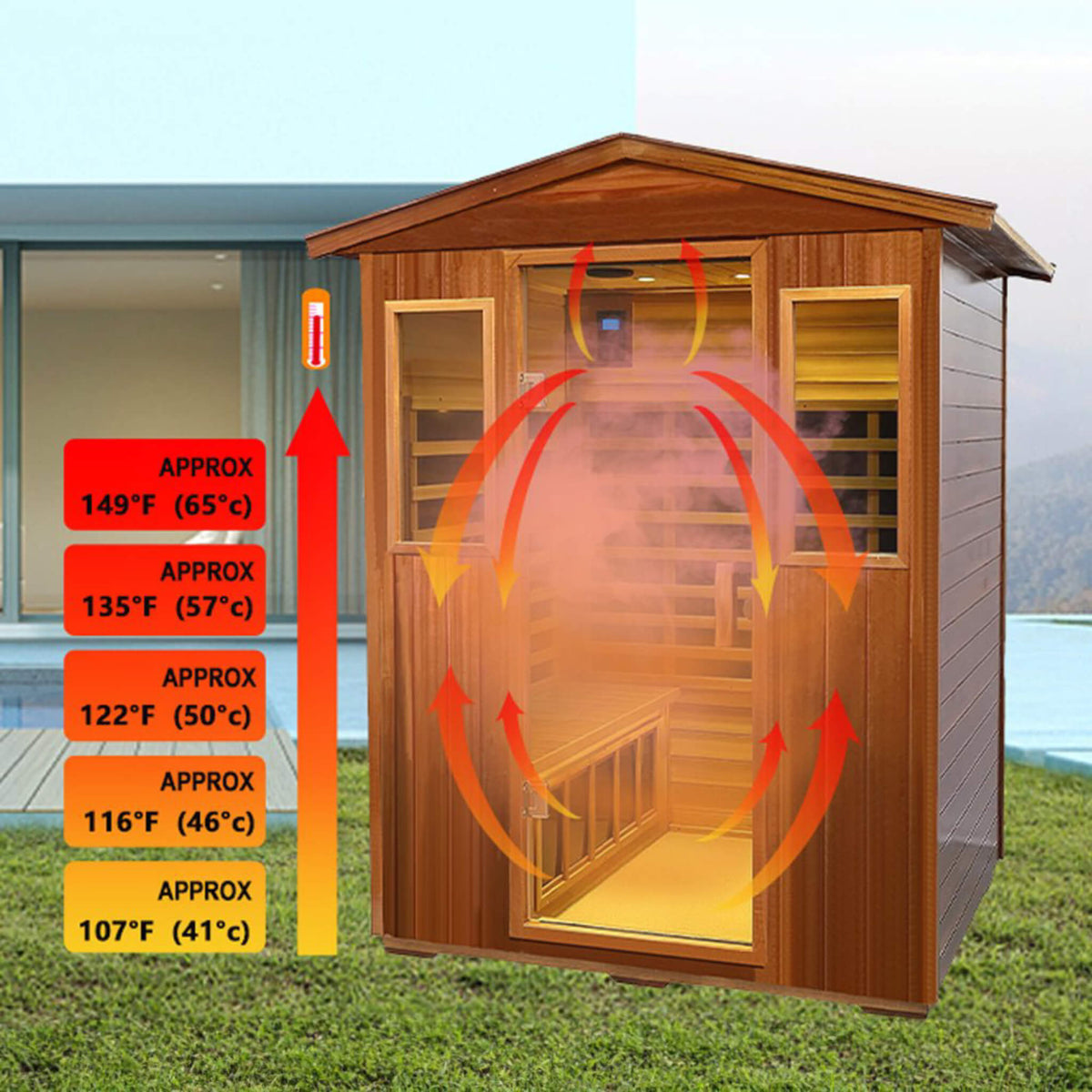 Valois Premium 4-Person Luxury Low EMF Outdoor FAR Infrared Home Sauna With Bluetooth Audio (SAK15372)