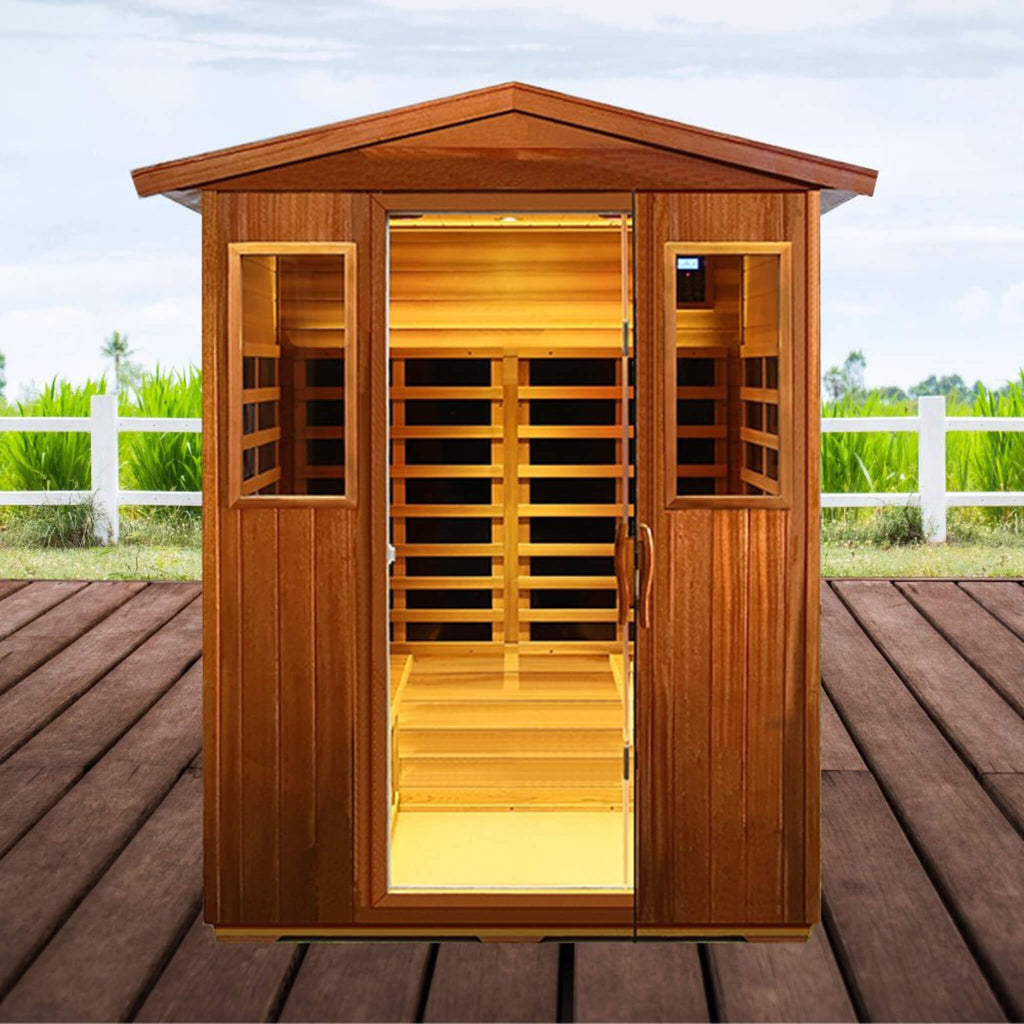 Valois Premium 4-Person Luxury Low EMF Outdoor FAR Infrared Home Sauna With Bluetooth Audio (SAK15372)