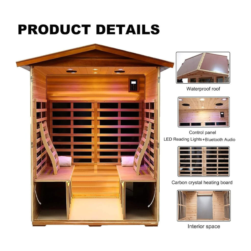 Valois Premium 4-Person Luxury Low EMF Outdoor FAR Infrared Home Sauna With Bluetooth Audio (SAK15372)